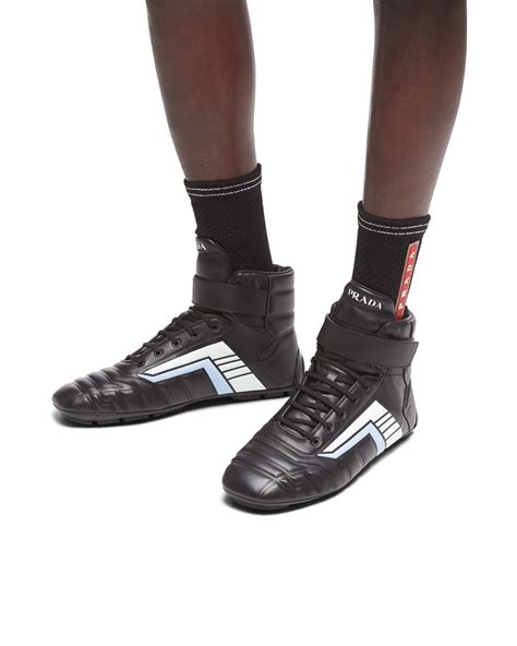 prada rev leather high-top sneakers|Prada basketball sneakers.